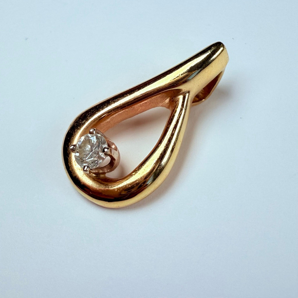 Estate 14K Solid Yellow Gold .25 CT Diamond Solitaire Vintage Pendant Necklace - Picture 2 of 7